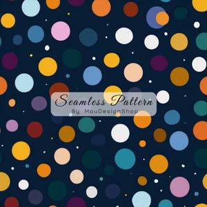 Groovy Polka Dots Scattered on Blue Background Seamless pattern JPG PNG