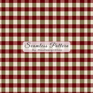 May include: A seamless pattern featuring a repeating grid of dark red and beige squares with a subtle woven texture. A semi-transparent white rectangular overlay in the center displays the black text Seamless Pattern By MouDesignShop.