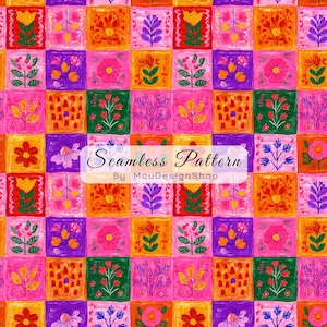 Hippie Floral Patchwork Seamless Repeat Pattern