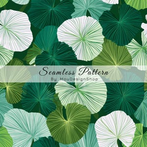 Round Shape Geometric Leaf Line Drawing Green Seamless Pattern