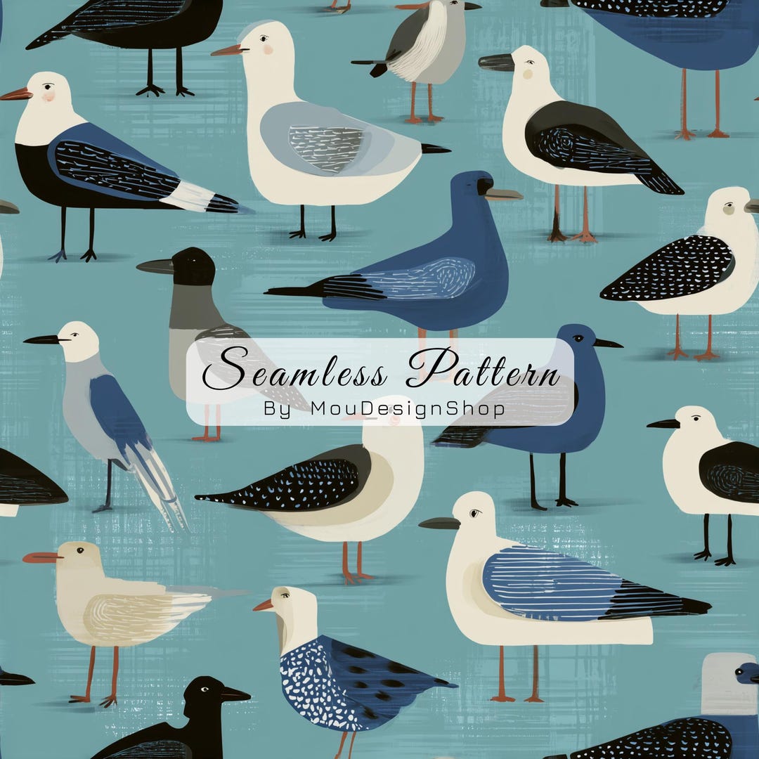 Abstract Geometric Birds on Sky Blue Background Seamless Repeat Pattern ...