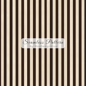 May include: A seamless pattern featuring repeating vertical stripes in alternating dark brown and cream colors. A white rectangular overlay in the center displays the text Seamless Pattern By MouDesignShop in black script and sans-serif fonts.