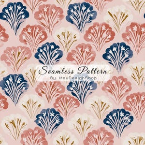 Painterly Watercolor Scallop Geometric Abstract Botanical Seamless Repeat Pattern Digital download