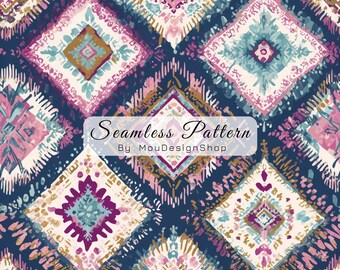 Colorful Watercolor Abstract Patchwork Geometric Repeat pattern for Fabric Scrapbooks Digital Paper
