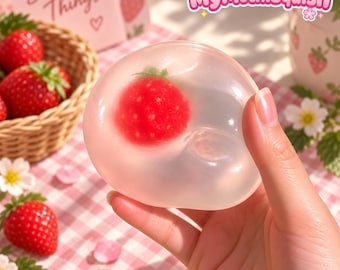 Erdbeer-Mochi-Squishy, Kawaii-Gelee-Quetschball, sensorisches Stressabbau-Fidget-Toy, ASMR-Quetschspielzeug, süßes Geschenk für den Schreibtisch