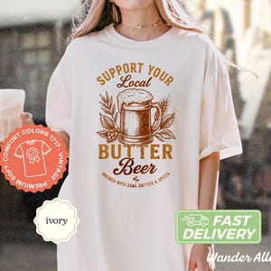 Butter Beer Shirt Wizard Drink Tee for Fantasy Fan Gift Cozy Pub Style T-Shirt Magic Beverage Graphic for Park Day Outfit