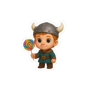 Cute Viking Lollipop Kiss-Cut Stickers, Kids Stickers, Party Favors, Laptop Decals, Creative Gift Ideas, Adventure Themes