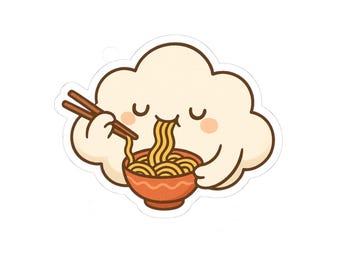Cute Ramen Cloud Eating Noodles, Kawaii Weather Decal, Laptop, Scrapbook, Journal, Planner Stickers