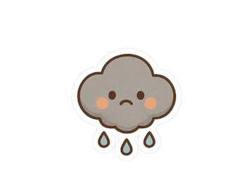 Cute Sad Cloud Kiss-Cut Stickers, Perfect for Laptop, Journals, Scrapbooking, Rainy Day Decor, Gift for Weather Lovers