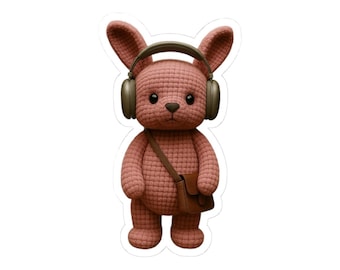 Cute Pink Bunny with Headphones Kiss-Cut Stickers, Fun Laptop Decor, Kid&#39;s Room Wall Art, Gift for Music Lovers, Adorable Art Stickers