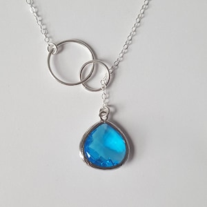 Infinity Necklace, Royal Blue Drop, Lariat Necklace, Sterling Silver, Birthday Gift, Bridesmaid Jewelry