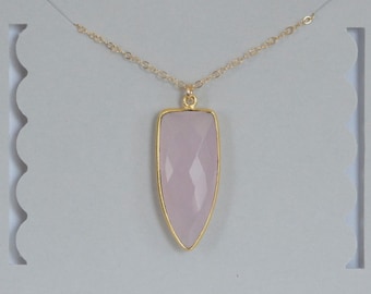 Rose Quartz necklace, Drop Necklace, Gold filled, Arrow Necklace, Pink Quartz Gemstone, 15x25mm, Bridesmaid Gift, Birthday Gift