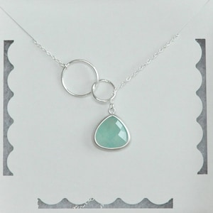 Infinity Necklace, Mint Gemstone, Lariat Necklace, Sterling Silver, Birthday Gift, Bridesmaid Gift, Christmas Gift