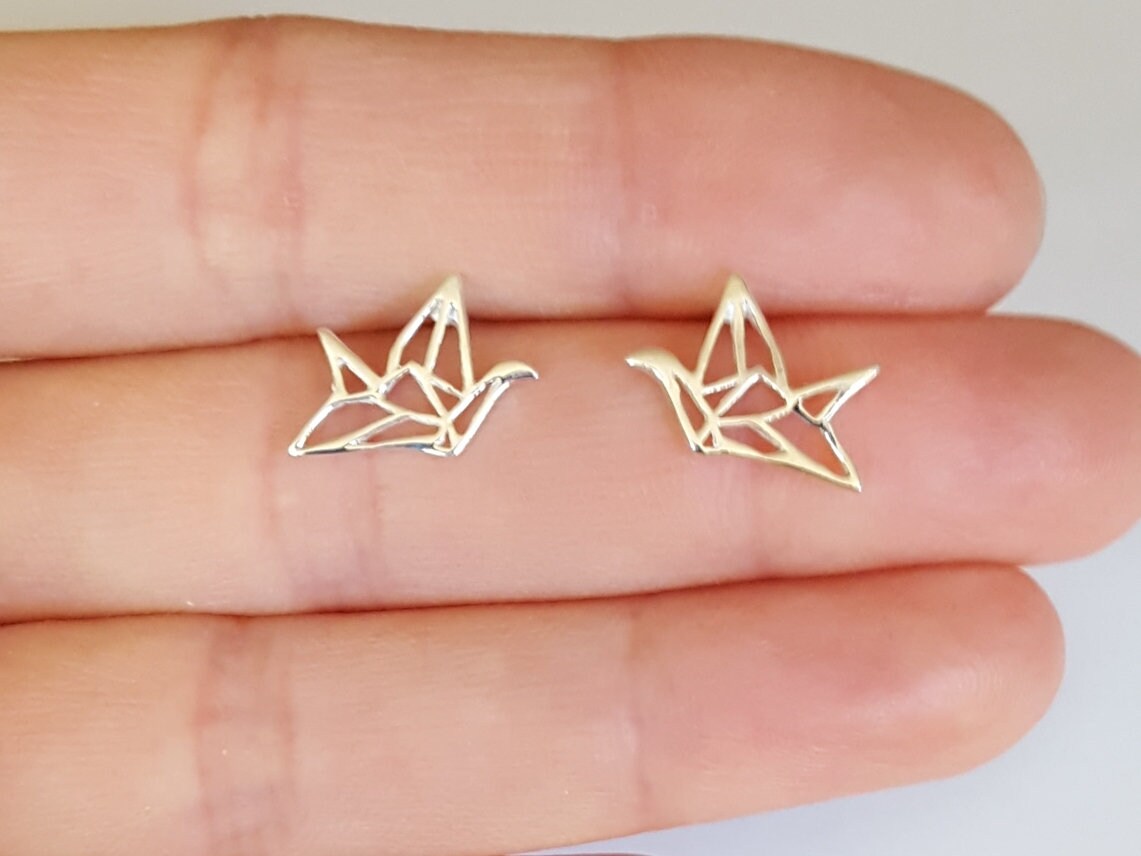 Sterling Silber Papier Kranich Ohrringe 10x15mm Ohrstecker Etsy