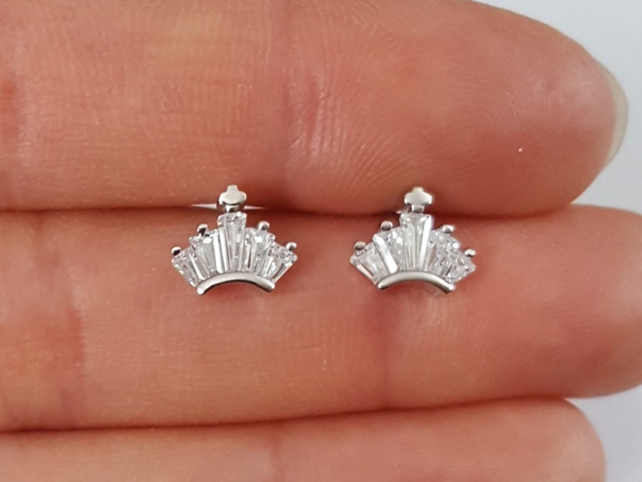 Orecchini A Cerchio Piccoli Corona Con Zirconia Cubica In Argento 925 - Ipoallergenici Per Donne E Ragazze