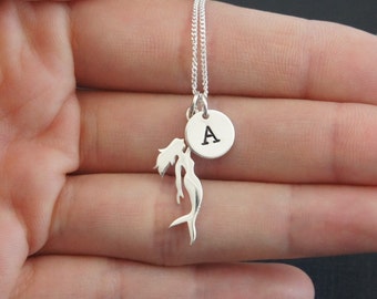 Sterling Silver Mermaid Necklace, Personalized Necklace, Initials Necklace, Birthday Gift, Kids Jewelry, Kids Necklace, Shipping from USA