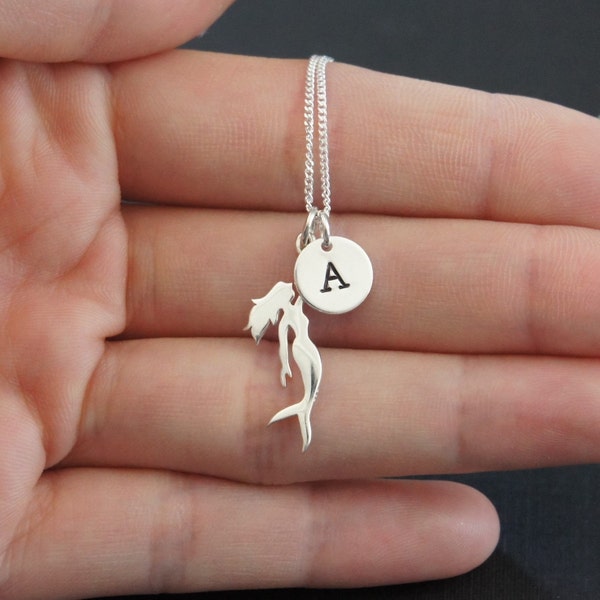 Sterling Silver Mermaid Necklace, Personalized Necklace, Initials Necklace, Birthday Gift, Kids Jewelry, Kids Necklace, Shipping from USA