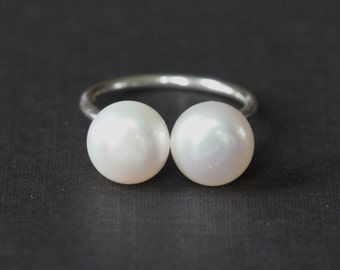 Sterling Silver Pearl Ring, Genuine Freshwater Pearls, 8mm, Birthday Gift, Anniversary Gift, Wedding Gift, Engagement Gift