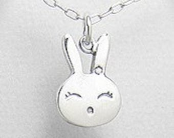 Sterling Silver Rabbit Necklace, Bunny Necklace, Initial Necklace, Children Jewelry, Girl Gift, Birthday Gift, Kids Gift