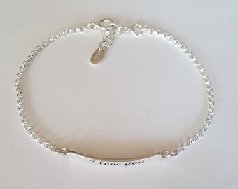 Sterling Silver Bracelet, I Love You Bracelet, 3x25mm, Love