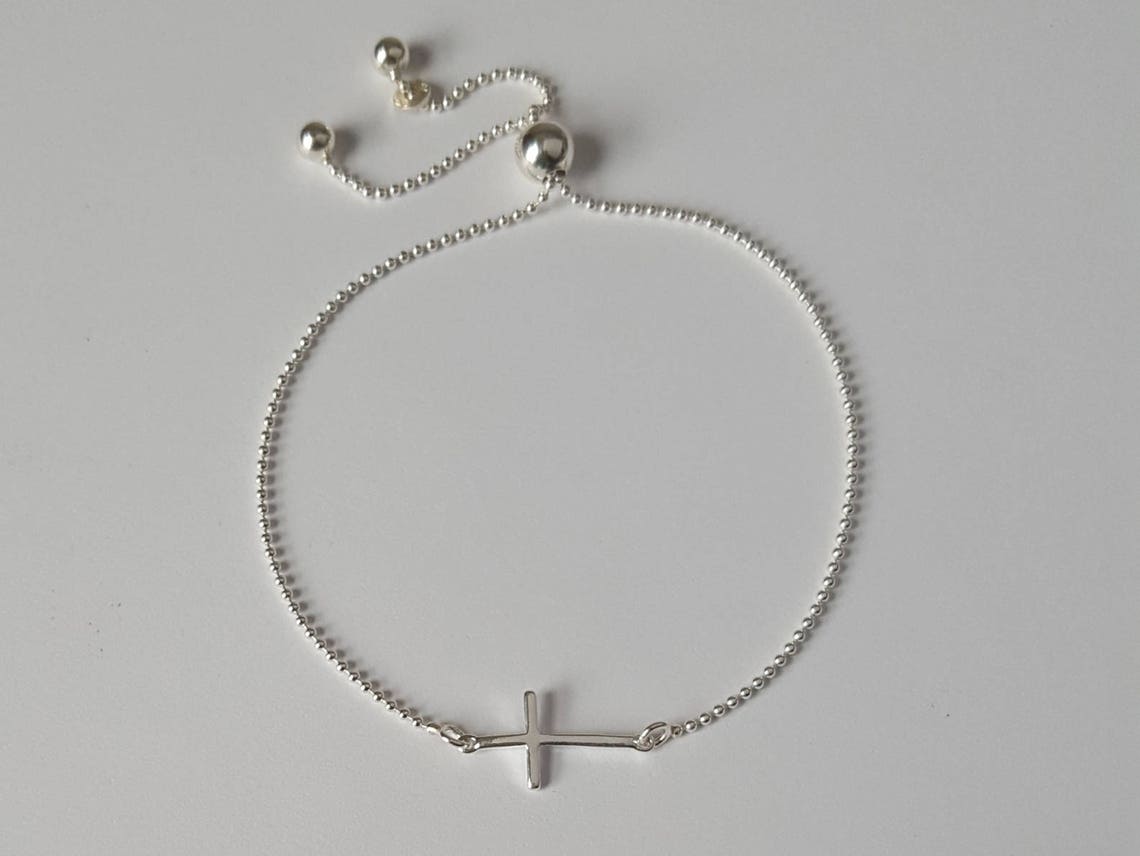 Sterling Silver Cross Bracelet Sterling Silver Ball Chain - Etsy