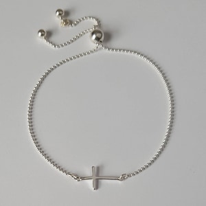 Sterling Silver Cross Bracelet, Sterling Silver Ball Chain, Box chain, Adjustable Bracelet, Dainty Bracelet, Birthday Gift, Girl Gift