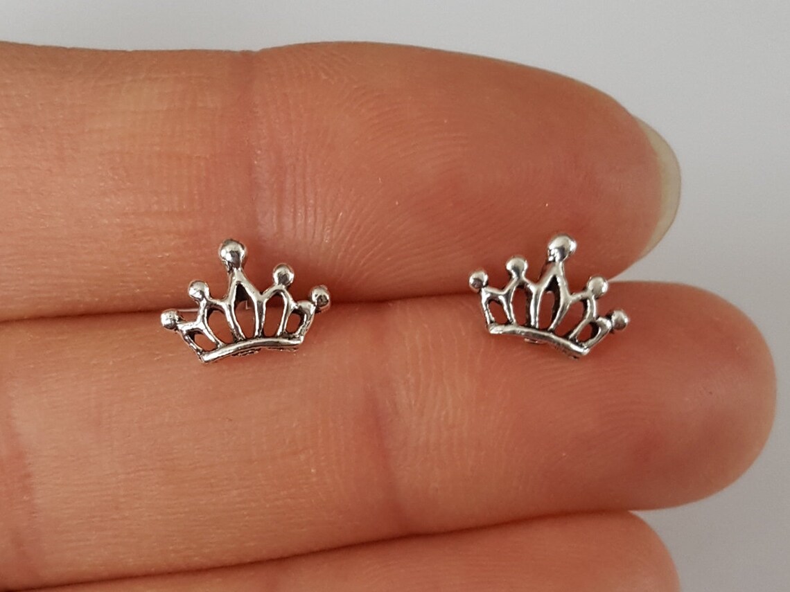 Sterling silver crown Earrings 10mm Stud Earrings Kids Etsy