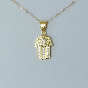 Collana Hamsa, Zirconi cubici, Fatto a mano negli Stati Uniti, Riempito in oro, Regalo di compleanno, San Valentino