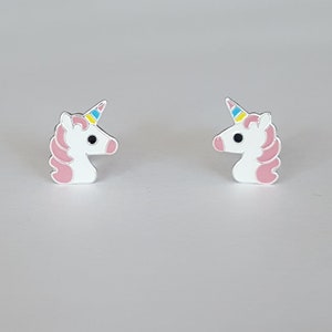 Sterling Silver Unicorn Earrings, 8x12mm, Studs Earrings, Birthday Gift, Girl Earrings, Children&#39;s Jewelry, Children Earring,Children&#39;s Gift