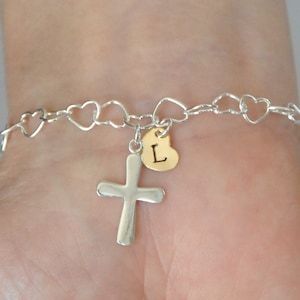 Personalized bracelet, Charm Bracelet, Sterling silver,Heart Bracelet, Communion Gift, Birthday Gift, Children&#39;s Jewelry