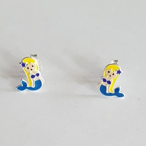 Sterling Silver Mermaid Earrings, 8x9mm, Studs Earrings, Birthday Gift, Girl Earrings, Children&#39;s Jewelry, Children Earring,Children&#39;s Gift