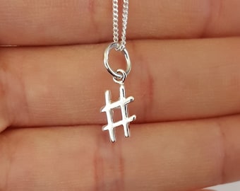 Hashtag Necklace, Sterling Silver Necklace, Girl Gift, Birthday Gift