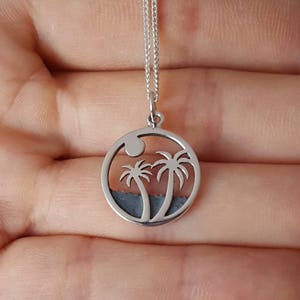 Palm Tree Necklace, Sterling Silver, Tropical Jewelry, Miami Necklace, Mother&#39;s Gift, Birthday Gift, Traveler&#39;s Gift