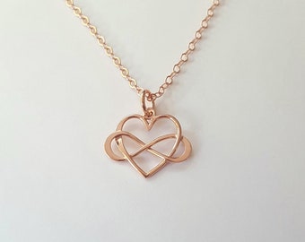 Heart Infinity Necklace, Rose gold filled chain, Love Necklace, Bridesmaid Gift, Birthday Gift, Children's Jewelry, Mother of the Bride