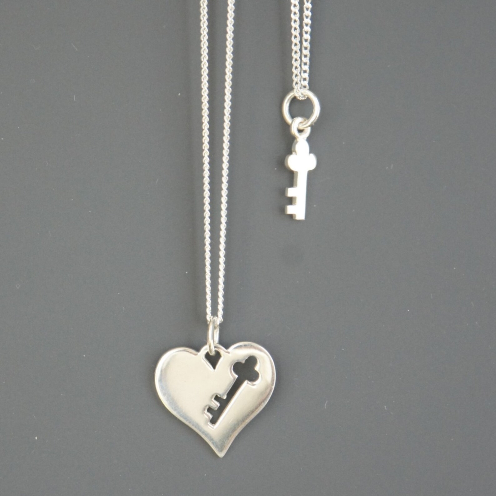 Steling Silver Heart and Key Necklaces Two Necklaces Cutout Etsy