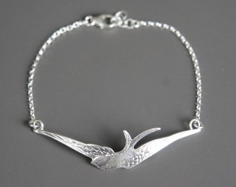 Bird Bracelet, Sterling Silver, Swallow Bracelet, Birthday Gift, Mother Gift, Bridesmaid Gift, Children's Jewelry