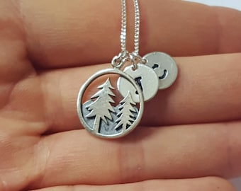 Sterling Silver Forest Trees Necklace, Mountains Necklace, Traveler's Gift, Mother's Gift, Birthday Gift