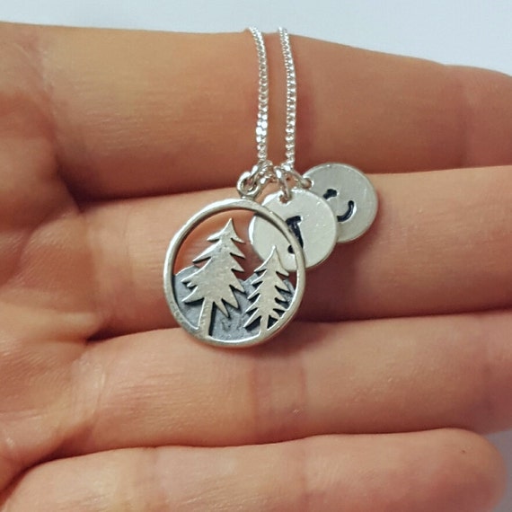 Sterling Silver Forest Trees Necklace, Mountains Necklace, Traveler's Gift, Mother's Gift, Birthday Gift