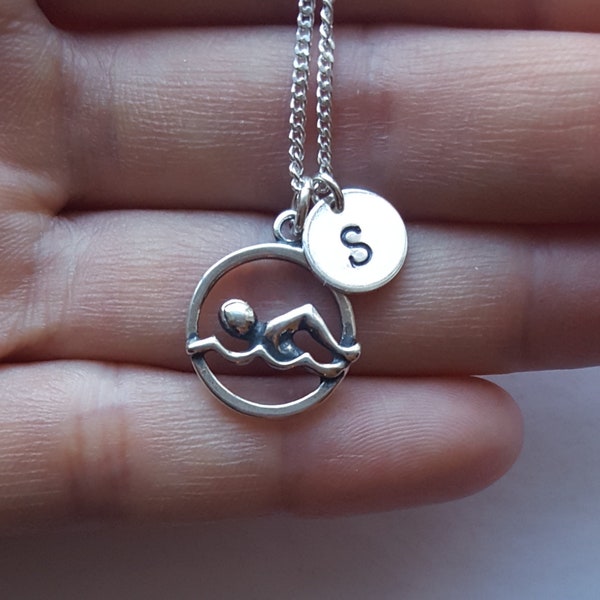 Sterling Silver Swimming Necklace, Swimmer Necklace, Birthday Gift, Kids Jewelry, Girls Necklace, Shipping from USA