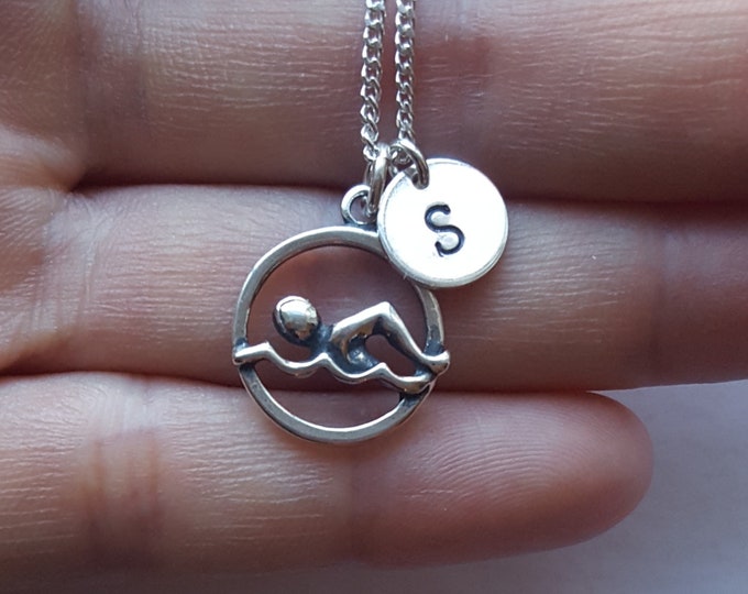 Sterling Silver Swimming Necklace, Swimmer Necklace, Birthday Gift, Kids Jewelry, Girls Necklace, Shipping from USA
