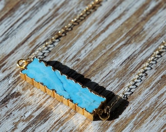 Turquoise Bar Necklace, 14K Gold Filled, Gold Vermeil Turquoise, 8x30mm, Bridesmaid Gift, Birthday Gift, Valentine's Day Gift