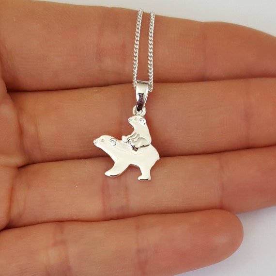 Sterling Silver Polar bear Necklace, Mother daughter Necklace, Birthday Gift, Kids Jewelry, Girls Necklace, Shipping from USA