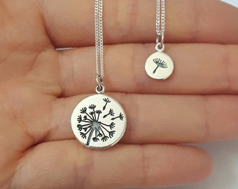 Sterling Silver Dandelion necklaces, Two necklaces, Mother Daughter Necklace, Kids Jewelry, Birthday Gift, Mother's Day Gift