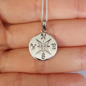 Compass Necklace, Sterling Silver, Traveler&#39;s Gift, Mother&#39;s Gift, Girl Gift, Kids Jewelry, Women&#39;s Gift, Birthday Gift