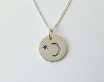 Sterling Silver Moon and Star Necklace, Mother's Gift, Birthday Gift, Children's Jewelry, Kid's Jewelry