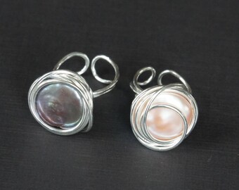 Sterling Silver Pearl Ring, Genuine Freshwater Pearl, 19mm, Birthday Gift, Anniversary Gift, Wedding Gift, Engagement Gift