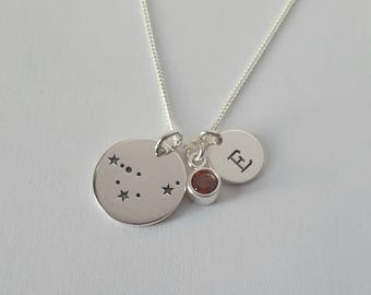 Sterling Silver Constellation Necklace, Birthstone Necklace, Personalized Jewelry, Initial Zodiac Necklace, Birthday Gift