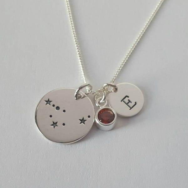 Sterling Silver Constellation Necklace, Birthstone Necklace, Personalized Jewelry, Initial Zodiac Necklace, Birthday Gift