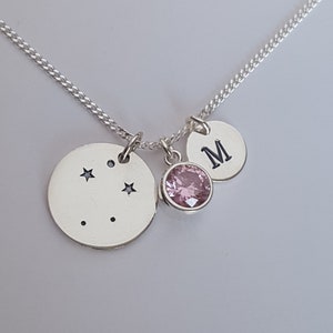 Sterling Silver Constellation Necklace, Birthstone Necklace, Personalized Jewelry, Initial Zodiac Necklace, Birthday Gift