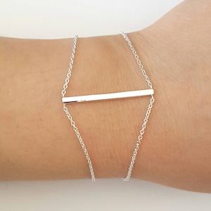 Sterling Silver Bar Bracelet, Minimalist Jewelry, Mother&#39;s Gift, Birthday Gift, Mother&#39;s Day Gift